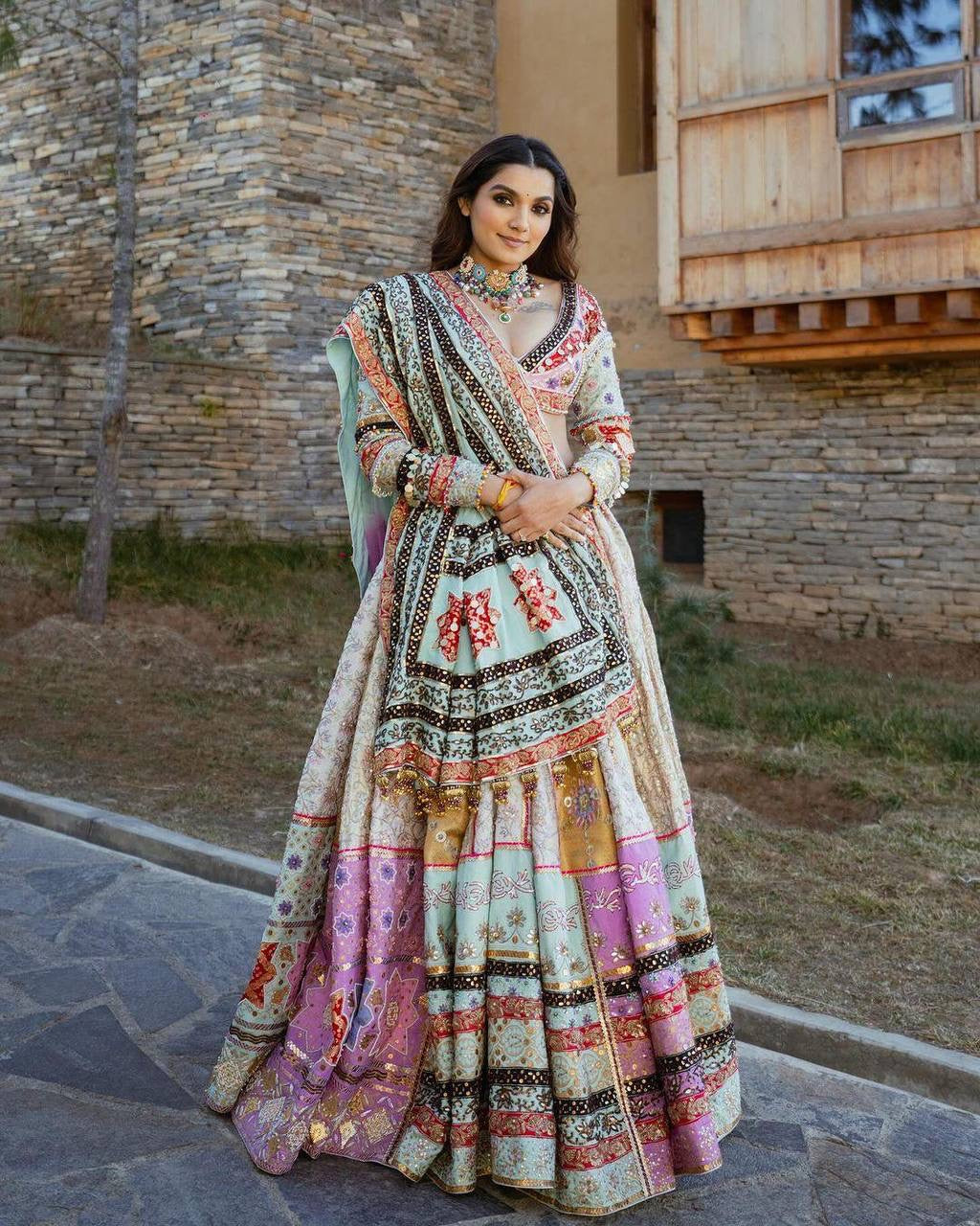 Heavy Muslin Cotton Lehenga with Digital Print & Real Mirror Work - Alc 079
