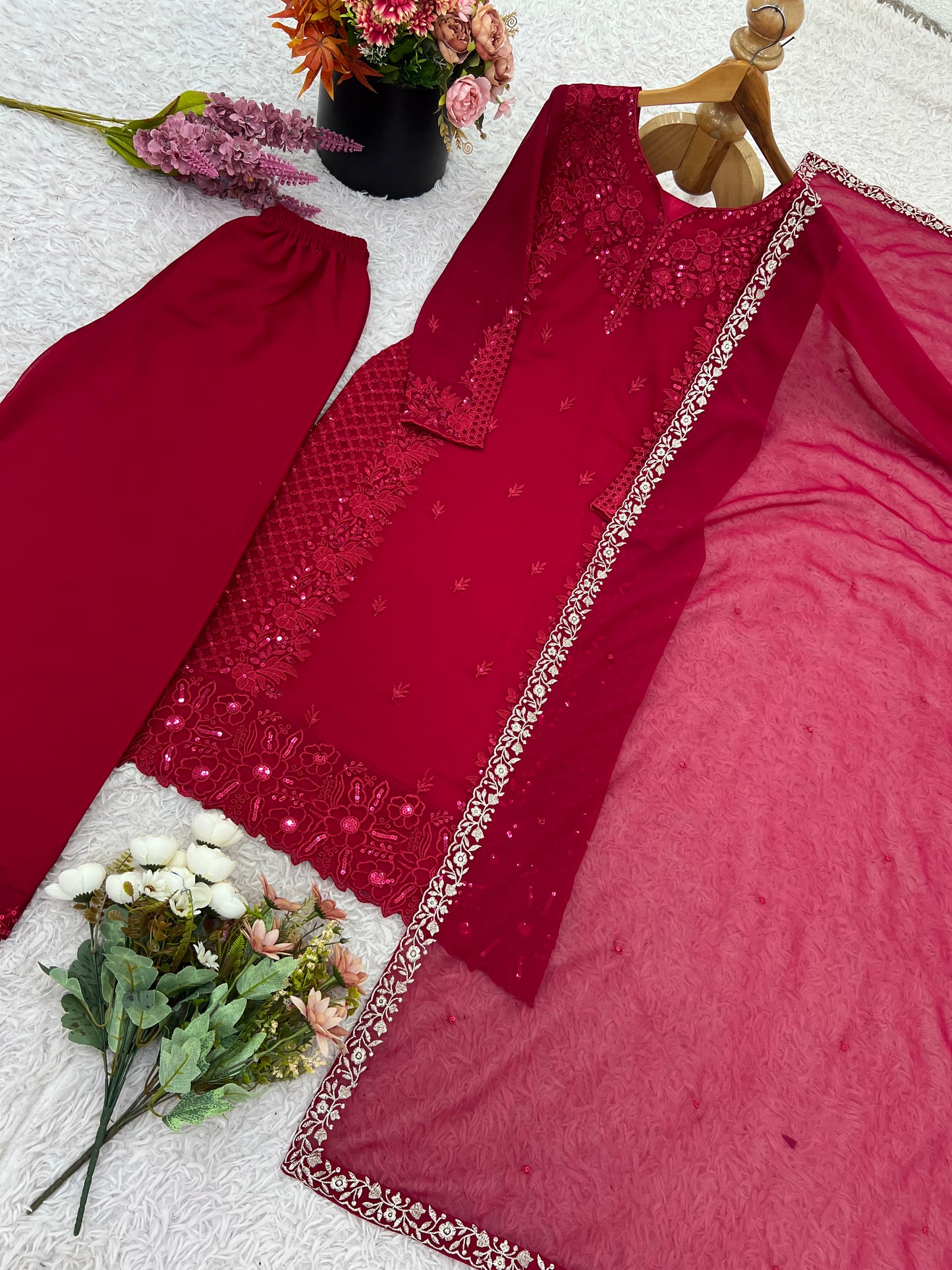 Designer Party Wear Top Palazzo Set with Heavy Embroidery - FFNSR-866