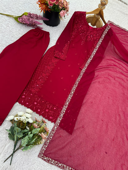 Designer Party Wear Top Palazzo Set with Heavy Embroidery - FFNSR-866