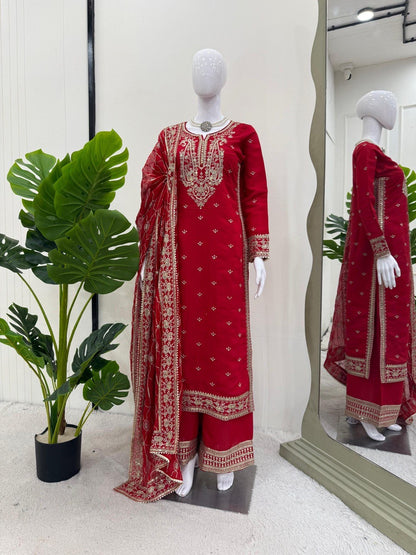 Designer Roman Silk Suit with Thread & Sequence Work - FFkd 1509