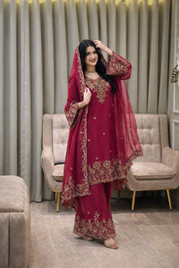 Designer Kurti-Palazzo set in premium moss tissue silk