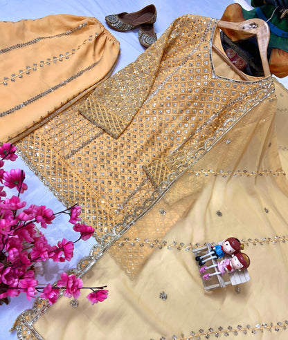 Heavy Georgette Kurti & Palazzo Set with Zari & Sequin Embroidery - LC 1361