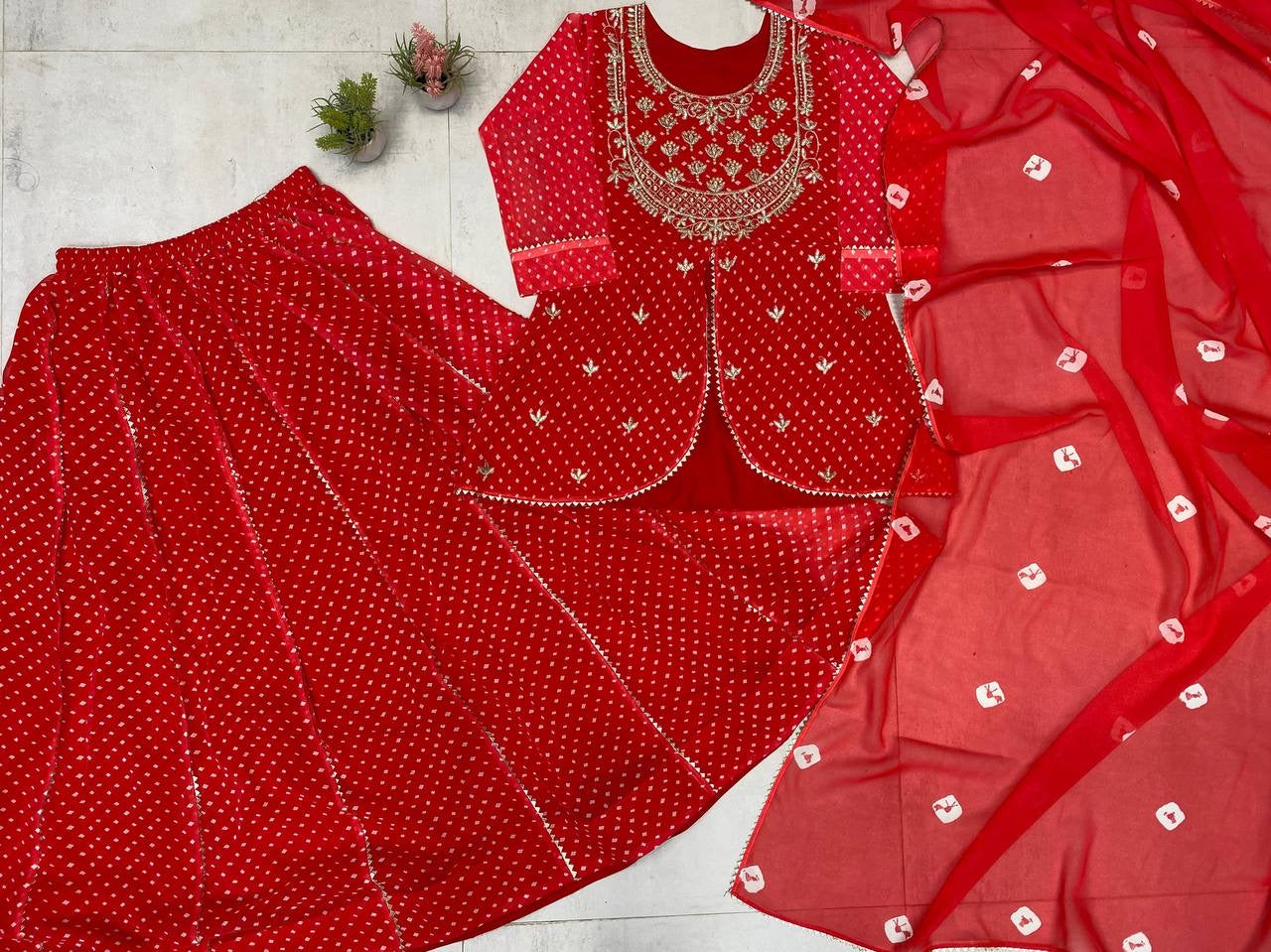 Printed Georgette Indo Western Lehenga - Perfect for Festivals - FFlg 1977