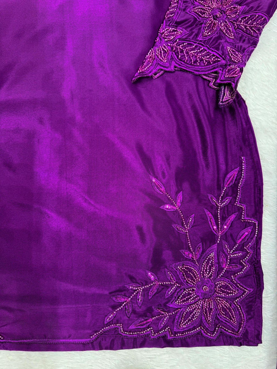 Premium Natural Crepe Top & Farshi Salwar Set with Beads & Thread Work