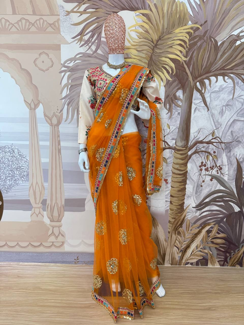 Superhit Butterfly Net Saree with Heavy Embroidery & Fancy Lace Work