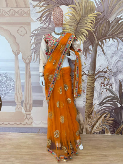 Superhit Butterfly Net Saree with Heavy Embroidery & Fancy Lace Work