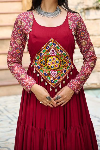 Navratri Gown with Kutchi Gamthi Embroidery - 12 Meter Flair - FFlw 9256