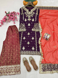 Designer & stylish Kurti with jacard plazzo set with elegant dupatta