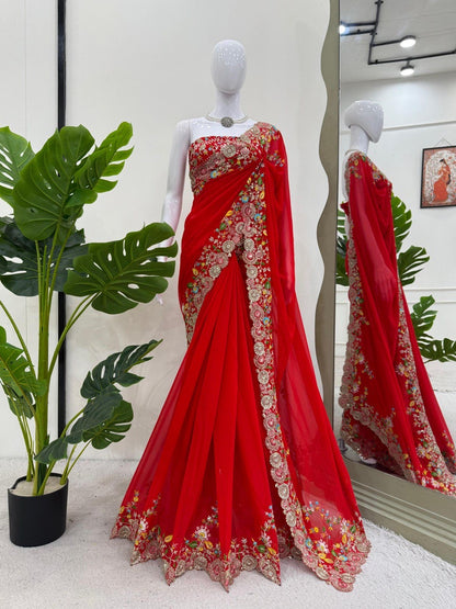 Designer Faux Georgette Saree with Thread & Sequin Work - FFkd 589