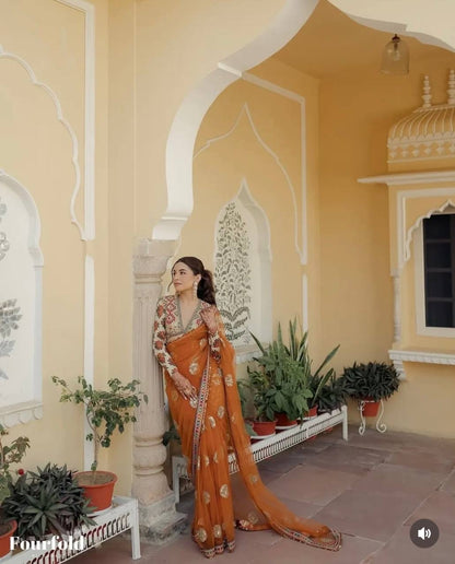 Superhit Butterfly Net Saree with Heavy Embroidery & Fancy Lace Work