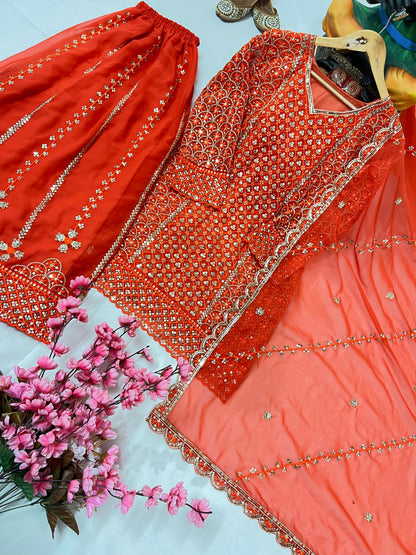 Heavy Georgette Kurti & Palazzo Set with Zari & Sequin Embroidery - LC 1361