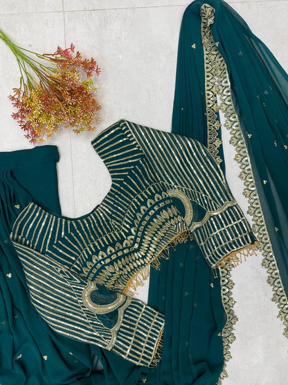 Ready To Wear Ruffle Lehenga Saree with Full Sleeve Blouse - FFLG-1954