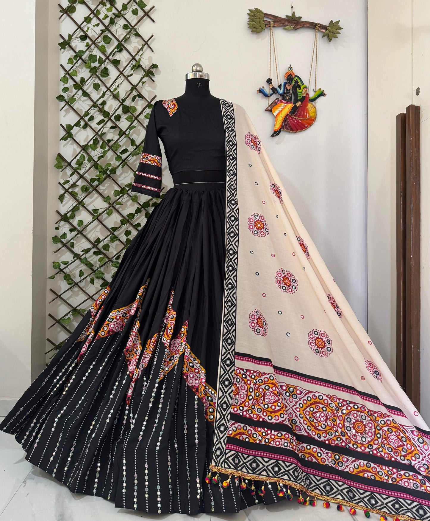 Navratri special Heavy Muslin Cotton Lehenga with Digital Print & Real Mirror Work - ALC-94