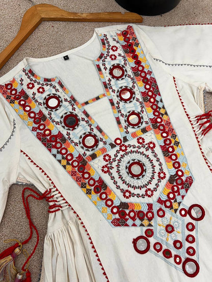 Premium Khadi Cotton Co-ord Set with Mirror Work - Rakhi Special - FFsrk 5286