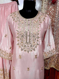 Beautiful baby pink color Sharara set with elegant Embroidery work