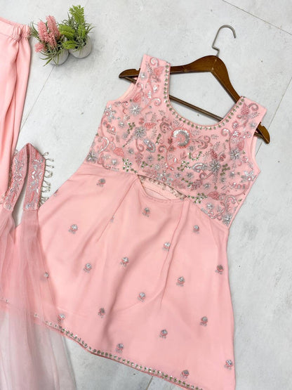 Designer Indo Western Three Piece Set with Sequence Embroidery & Silver Latkan