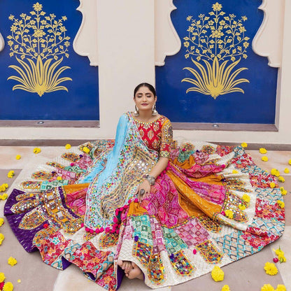 Navratri Special Premium Heavy Muslin Cotton Lehenga with Digital Print & Real Mirror Work