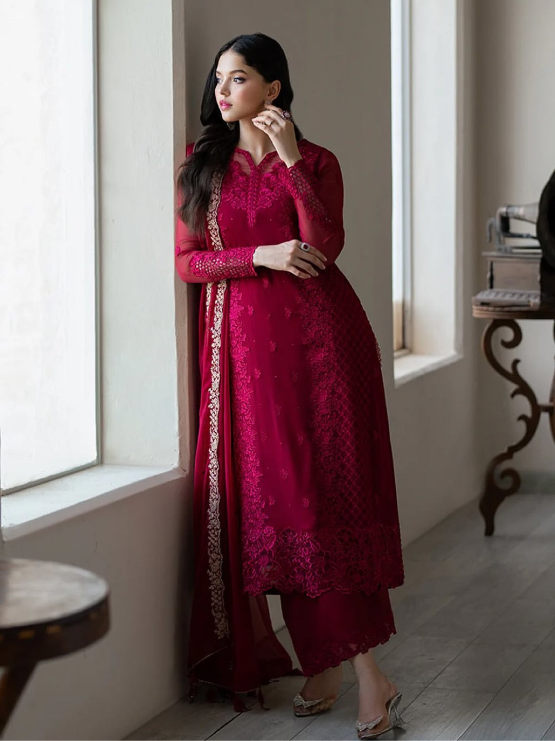 Designer Party Wear Top Palazzo Set with Heavy Embroidery - FFNSR-866