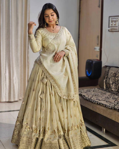 Party Wear Lehenga Choli with Chinon Silk & Sequin Embroidery - ALC 89