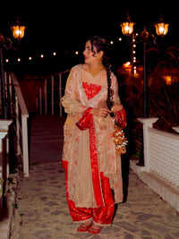 Pure Tissue Silk Kurti Palazzo Set with Dupatta in Ivory color — LC 1446