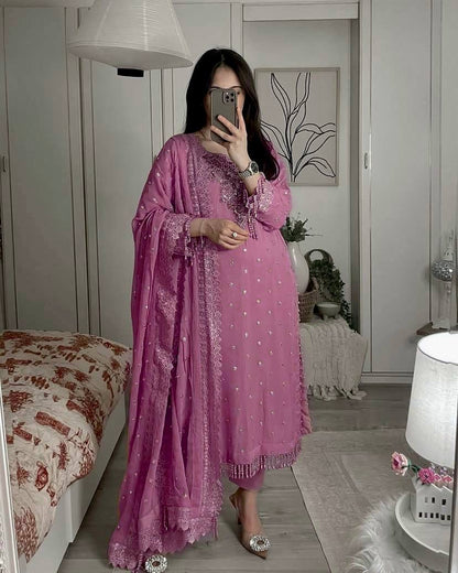 Georgette Kurti Pant Set with Sequin & Zari Embroidery - LC 1356