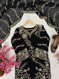 Premium Black Kurti Palazzo Set with sequins Embroidery Work in Georgette fabric
