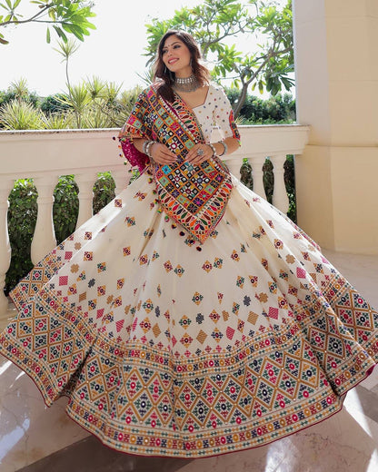 A-One Quality Heavy Muslin Cotton Navratri Special Lehenga Choli with Digital Print & Real Mirror Work - ALC 107