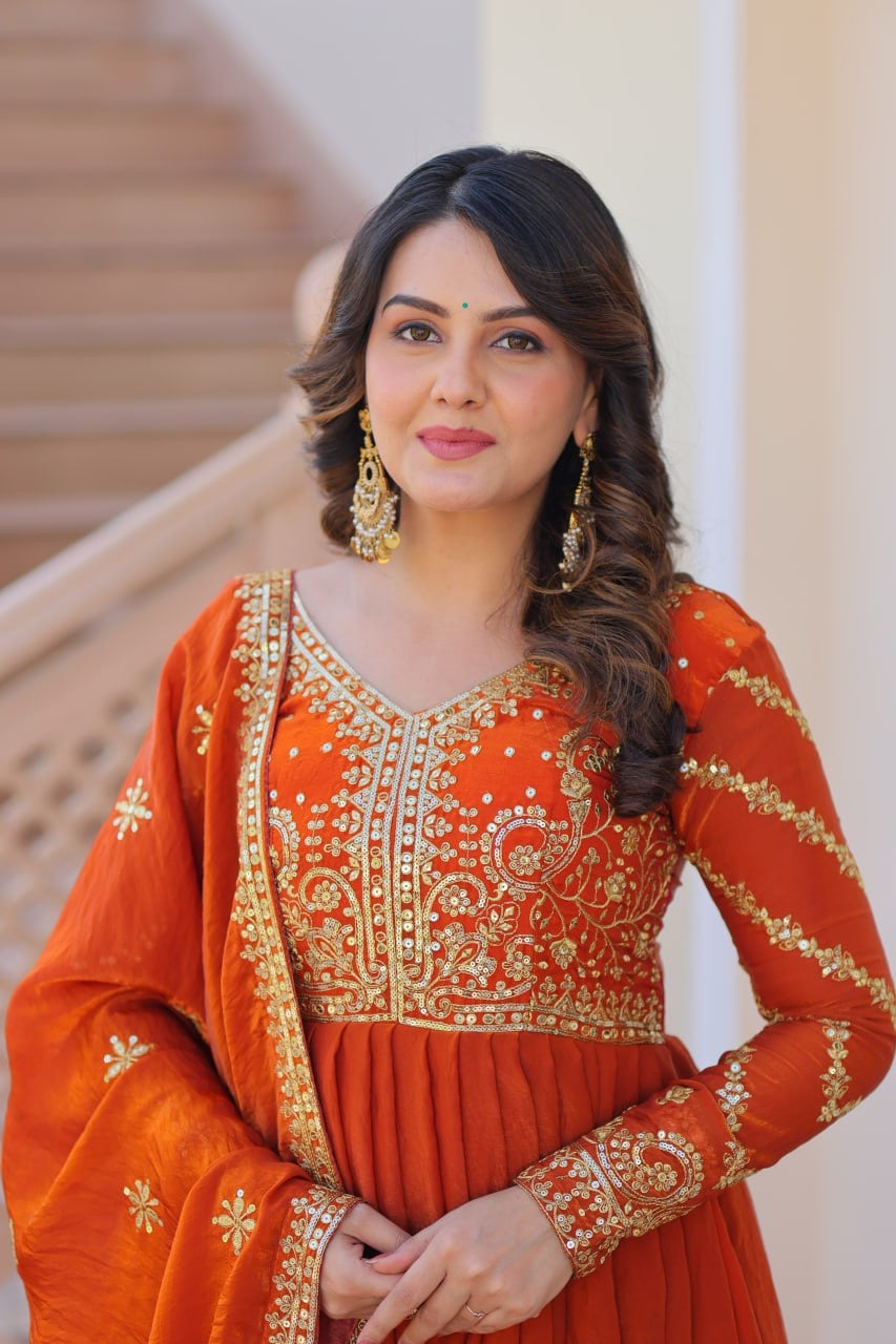 Premium Readymade Gown with Sequins & Zari Embroidery - FFLW-9234