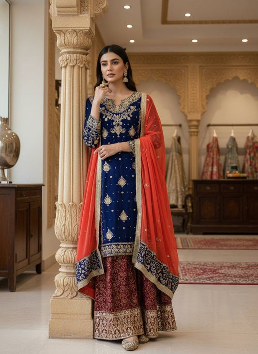 Designer & stylish Kurti with jacard plazzo set with elegant dupatta