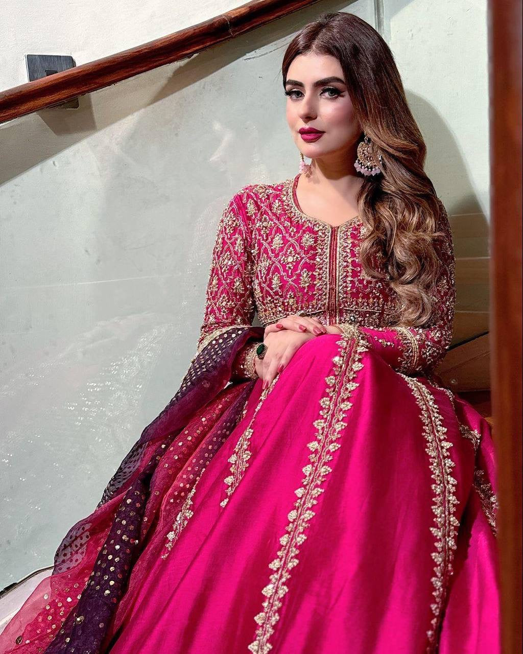 Heavy Sequins Anarkali Style Gown in Chinon Silk with zari & thread Embroidery - LC 1319