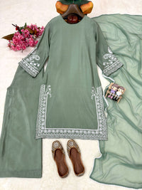 Summer Special Chicken work Kurti with Palazzo set in Pista & Black color