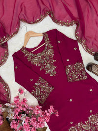 Designer Kurti-Palazzo set in premium moss tissue silk