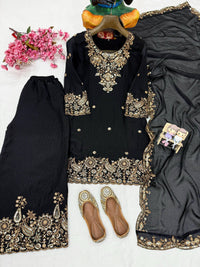 Designer Kurti-Palazzo set in premium moss tissue silk