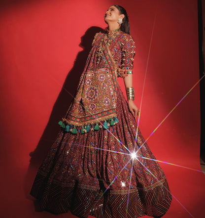 Navratri Special Muslin Cotton Lehenga Choli with Real Mirror Work - ALC 110