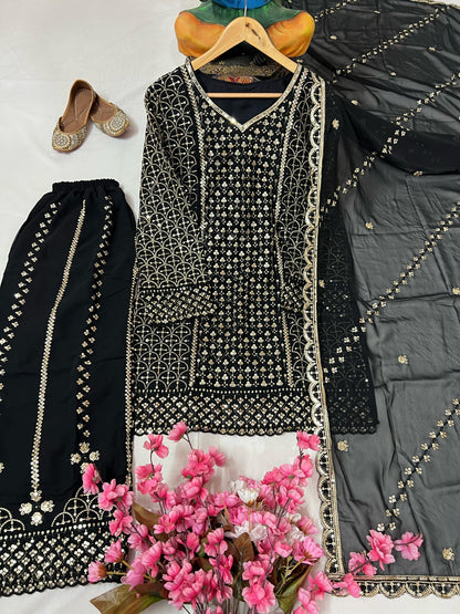 Heavy Georgette Kurti & Palazzo Set with Zari & Sequin Embroidery - LC 1361