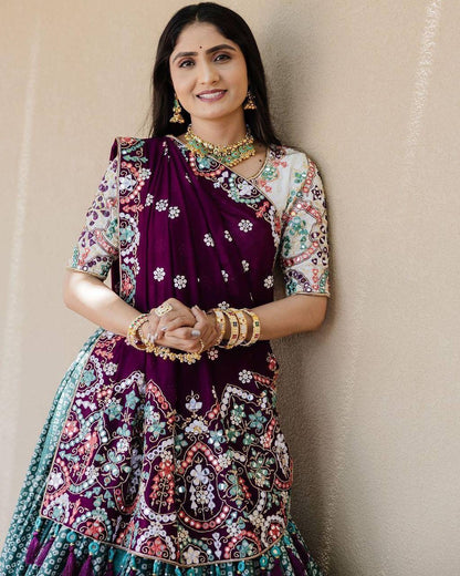 Navratri special Premium Heavy Muslin Cotton Lehenga with Digital Print & Real Mirror Work