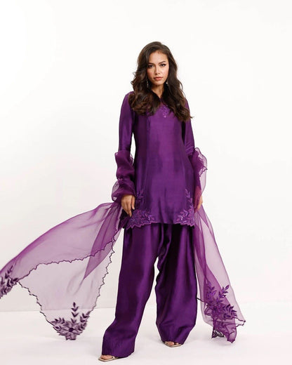 Premium Natural Crepe Top & Farshi Salwar Set with Beads & Thread Work
