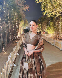 Amazing Semi-Bridal Lehenga Choli in beautiful brown color gmy silk (heavy tissue)