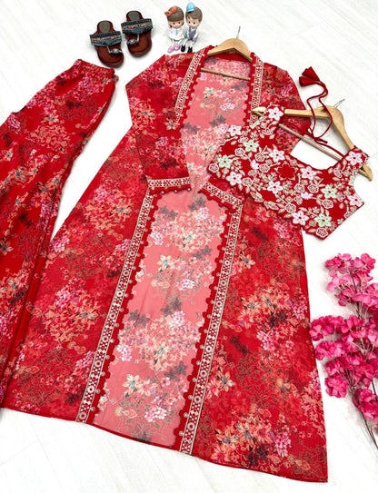 Bollywood Indo Western Koti Palazzo & Blouse Set - FFPD 1126