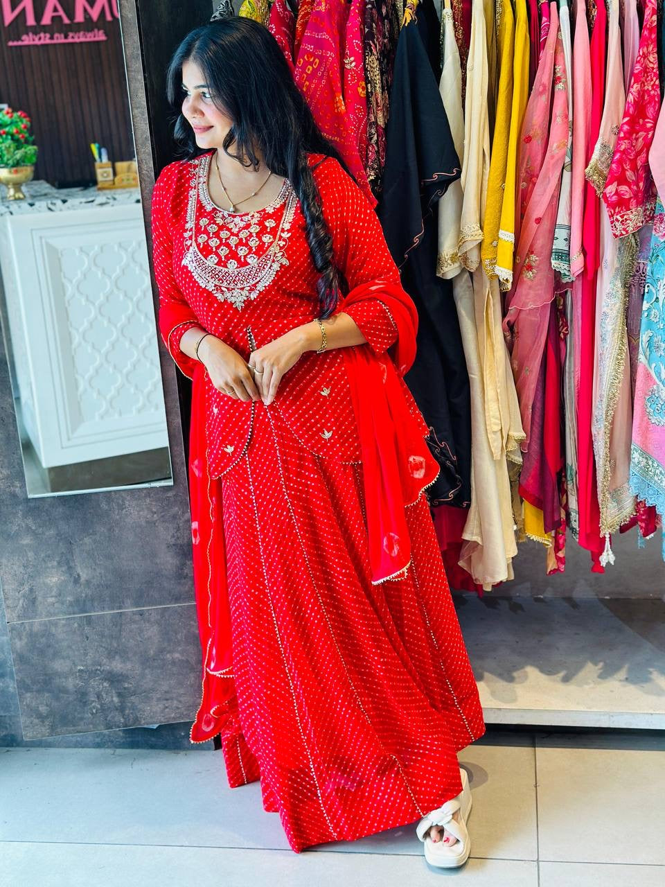 Printed Georgette Indo Western Lehenga - Perfect for Festivals - FFlg 1977