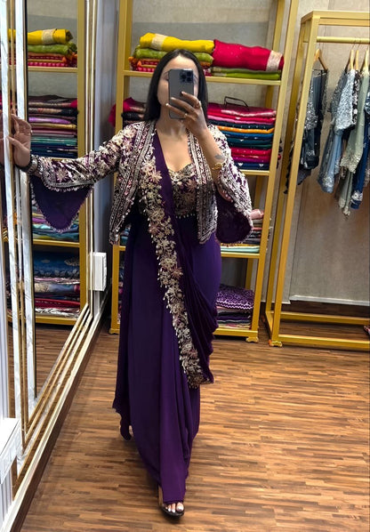 Ready To Wear Saree with Jacket - Heavy Chinon Silk - FFHV-9250