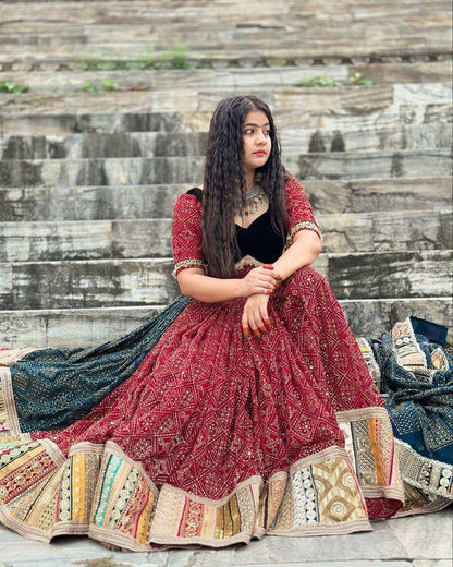 Navratri special Premium Heavy Muslin Cotton Lehenga with Digital Print & Real Mirror Work