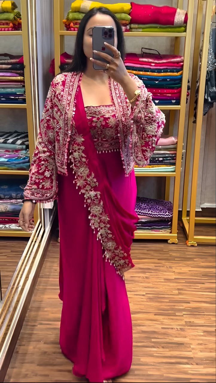 Ready To Wear Saree with Jacket - Heavy Chinon Silk - FFHV-9250