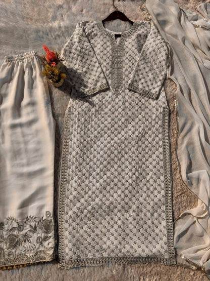 Fancy Faux Georgette Top & Pant Set with Sequence Embroidery & Moti Work - FFLG-1922
