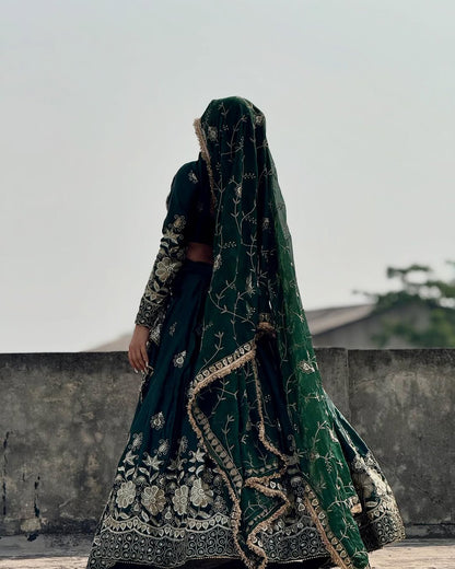 Emerald Green stylish semi bridal lehenga choli