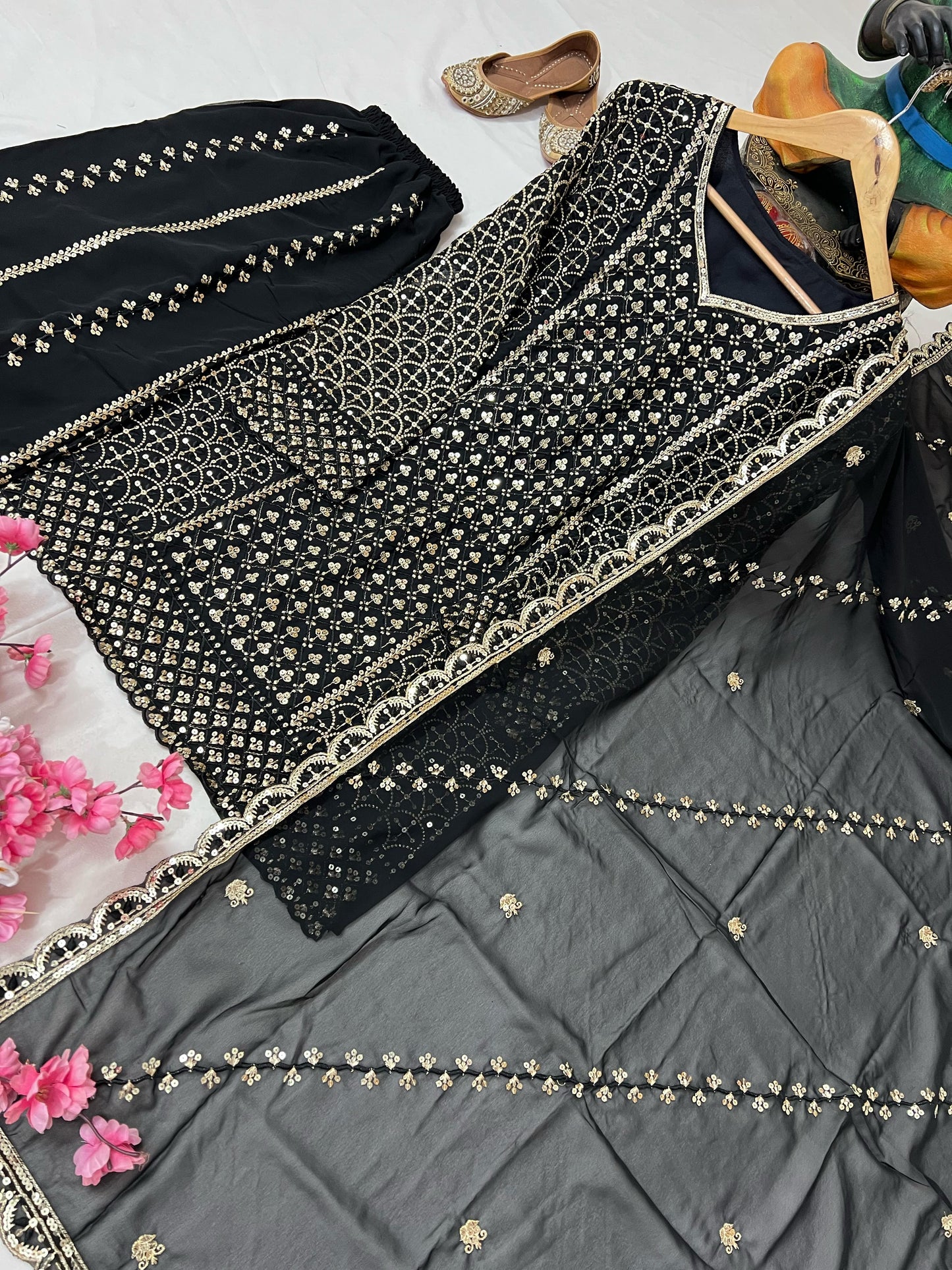 Heavy Georgette Kurti & Palazzo Set with Zari & Sequin Embroidery - LC 1361