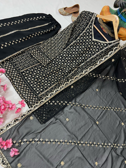 Heavy Georgette Kurti & Palazzo Set with Zari & Sequin Embroidery - LC 1361