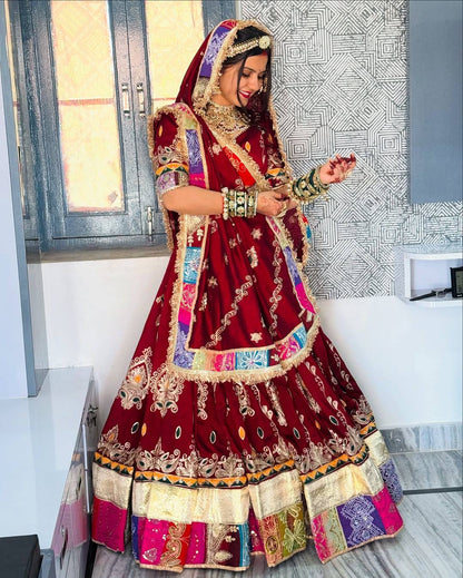 Navratri special Heavy Muslin Cotton Lehenga with Digital Print & Gota Zari Lampi Lace - Alc 103