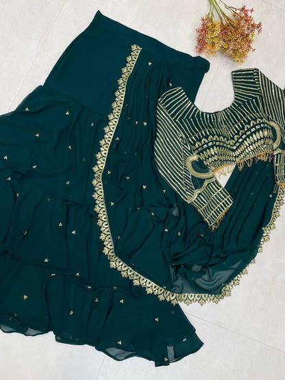 Ready To Wear Ruffle Lehenga Saree with Full Sleeve Blouse - FFLG-1954