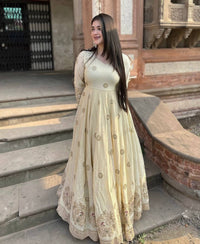 Stylish off-white color anarkali in premium chinon silk fabric
